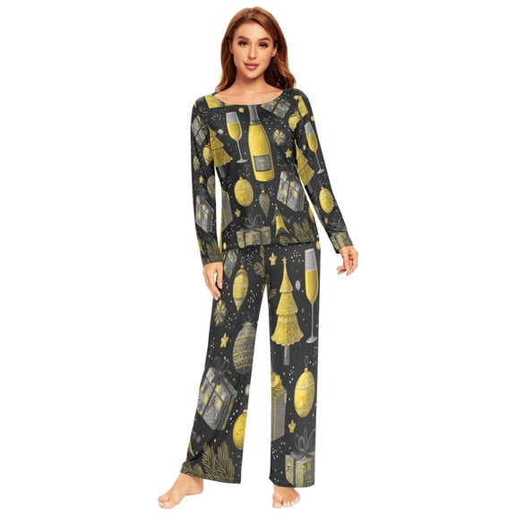 Long Sleeve Pajama Set For Women Comfy Set Soft Sleepwear A New Year's Pattern