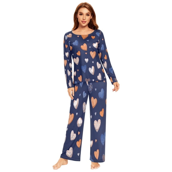Long Sleeve Pajama Set For Women Comfy Set Soft Sleepwear Baseball-shaped Hearts