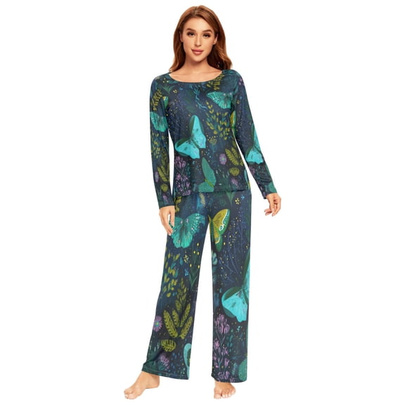Long Sleeve Pajama Set For Women Comfy Set Soft Sleepwear Colorful Butterflies