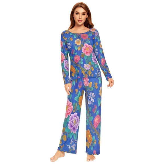 Long Sleeve Pajama Set For Women Comfy Set Soft Sleepwear Florals Pattern