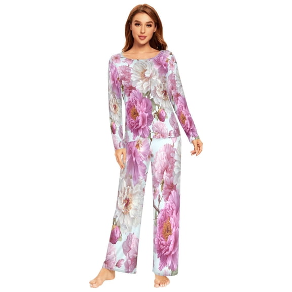 Long Sleeve Pajama Set For Women Comfy Set Soft Sleepwear Florals