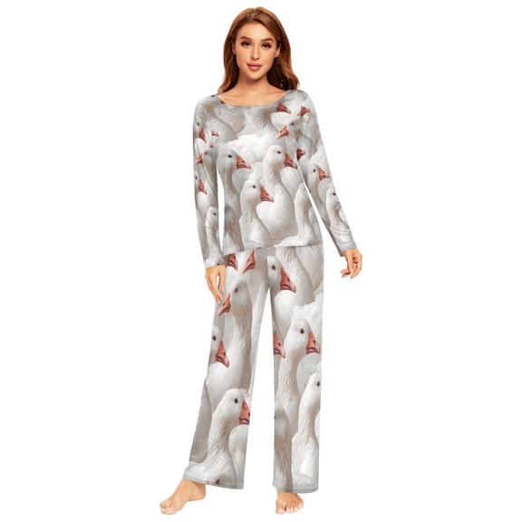 Long Sleeve Pajama Set For Women Comfy Set Soft Sleepwear Geese