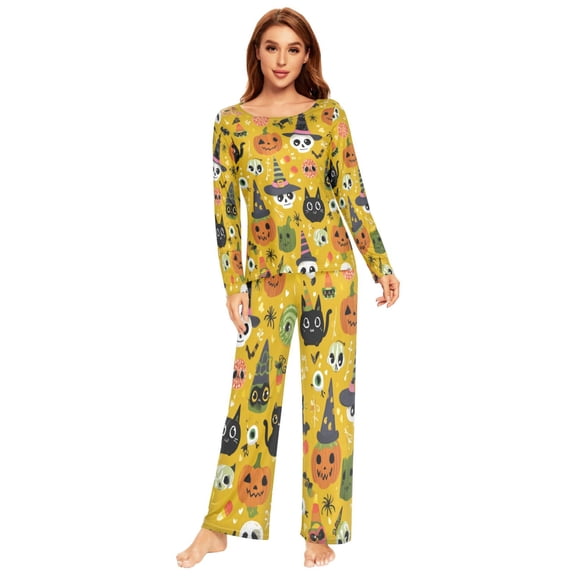 Long Sleeve Pajama Set For Women Comfy Set Soft Sleepwear Halloween-themed Projects