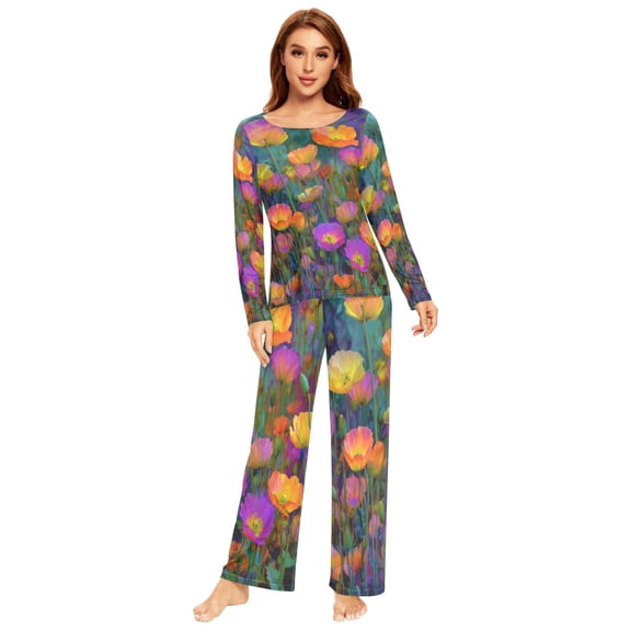Long Sleeve Pajama Set For Women Comfy Set Soft Sleepwear Spring Flowers