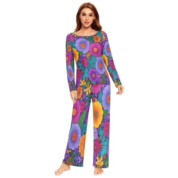 Long Sleeve Pajama Set For Women Comfy Set Soft Sleepwear Various Colors Of Flowers