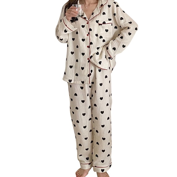 Long Sleeve Pajama Set Milk Fiber Breathable Cute Soft Button Down Sleepwear for Women