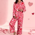 thumbnail image 1 of Women's Dressy Casual Long Sleeve Button Down Sleepwear Set Lightweight Graphic Cotton Cute Heart Print Valentines Pajama Sets, 1 of 6