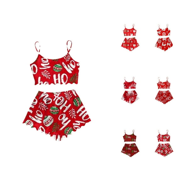 Long Sleeve Pajama Sets – Bamboo Pajamas & Lounge Sets for Women Women's Christmas Sleeveless Vest & Shorts Set 2 Piece Sleepwear