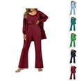 thumbnail image 1 of Long Sleeve Pajama Sets – Modal Loungewear & Pajamas for Women Women's Pajama Set Three Piece Short Sleeved Pajama Button Pajama Casual Set With Long Pants, 1 of 6