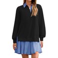 thumbnail image 1 of Long Sleeve Patchwork Women Collared V Neck Sweatshirt Dress, 1 of 6