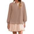 thumbnail image 1 of Long Sleeve Patchwork Women Collared V Neck Sweatshirt Dress, 1 of 6