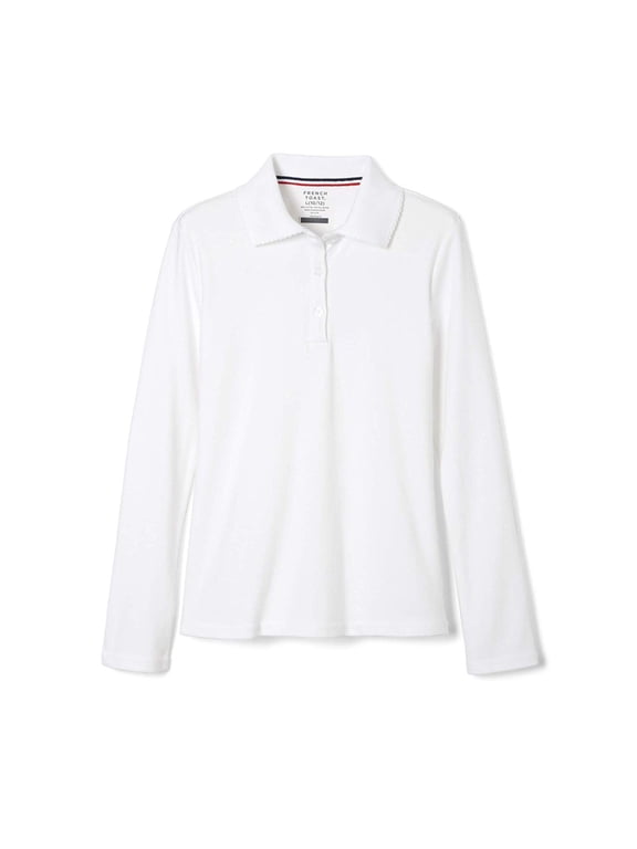 Girls School Uniform Long Sleeve Picot Collar Interlock Polo Shirt, Sizes 4-20 & Plus