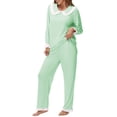 thumbnail image 1 of Long Sleeve Pjs Set for Women Lace Hem Pullover Tops Pant with Pockets 2 Piece Loungewear Comfy Cute Pajamas Suit New Trendy Pant Suits for Women Green XL, 1 of 7