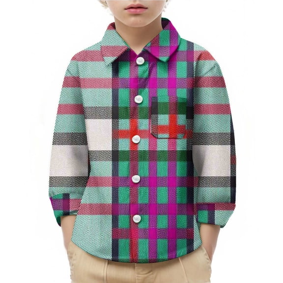 Long Sleeve Plaid Button Up Shirts for Boys Girls Classic Collared School Uniform Tops Kids and Toddlers Blouses (12 Months, Hot Pink 01)