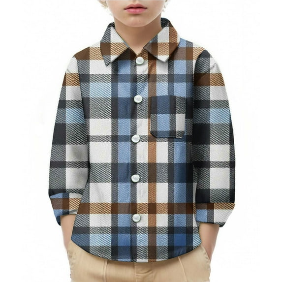 Long Sleeve Plaid Button Up Shirts for Boys Girls Classic Collared School Uniform Tops Kids and Toddlers Blouses (5 Years, Blue 02)