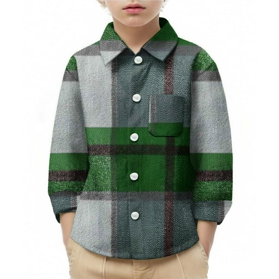 Long Sleeve Plaid Button Up Shirts for Boys Girls Classic Collared School Uniform Tops Kids and Toddlers Blouses (5 Years, Green 01)