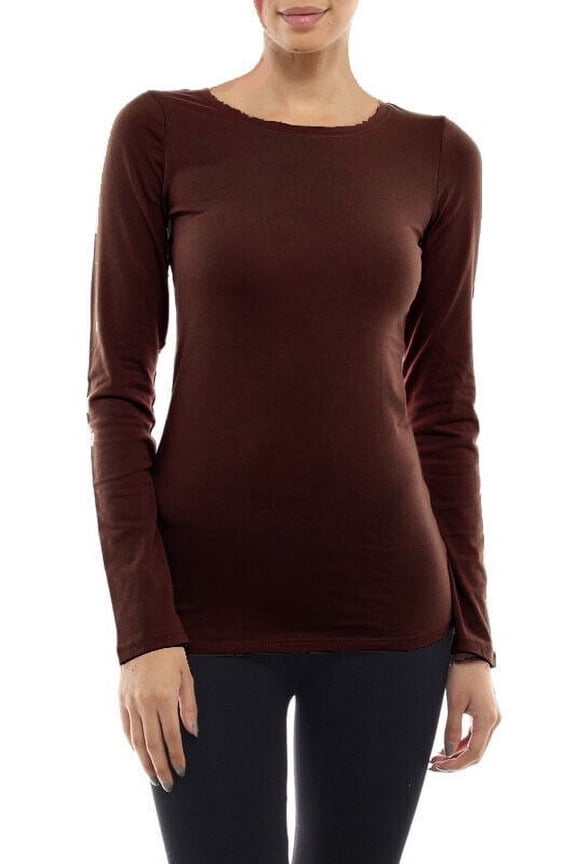 Long Sleeve Plain ROUND Neck T-shirts Cotton/Spandex Junior Size