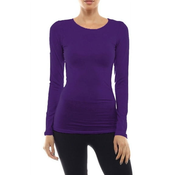 Long Sleeve Plain ROUND Neck T-shirts Cotton/Spandex Junior Size