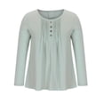 thumbnail image 1 of Long Sleeve Plus Size Linen Tops for Women Casual Fall Pleated Front Button Round Neck T Shirts Loose Flowy Tees (4XL, Green), 1 of 7