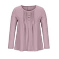 thumbnail image 1 of Long Sleeve Plus Size Linen Tops for Women Casual Fall Pleated Front Button Round Neck T Shirts Loose Flowy Tees (4XL, Pink), 1 of 7