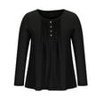 thumbnail image 1 of Long Sleeve Plus Size Linen Tops for Women Casual Fall Pleated Front Button Round Neck T Shirts Loose Flowy Tees (5XL, Black), 1 of 7