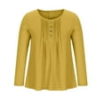 thumbnail image 1 of Long Sleeve Plus Size Linen Tops for Women Casual Fall Pleated Front Button Round Neck T Shirts Loose Flowy Tees (5XL, Yellow), 1 of 7