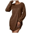 thumbnail image 1 of Long Sleeve Plush Sweater Dresses for Women Crewneck Solid Color Casual Loose Comfy Fall Winter Mini Tshirt Dress, 1 of 8