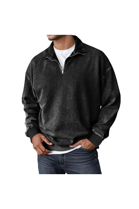 Long Sleeve Po|o Shirts for Men Neck Quilted Jacket Casual Lightweight Tops Athletic Casual Workout Fall Clothes (Black-f, XXXL)