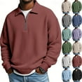 thumbnail image 1 of Long Sleeve Polo Pullover Sweatshirt for Men Quarter Zip Corduroy Waffle Knit Mock Turtleneck Soft Casual Warm Shirt Purple S, 1 of 4