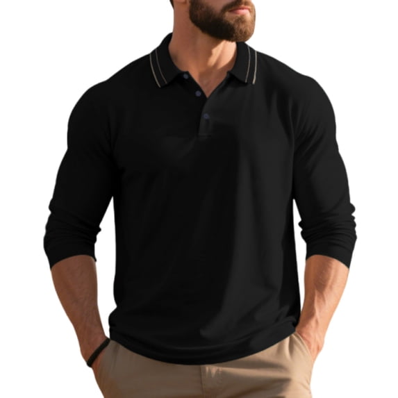 Long Sleeve Polo Shirt for Men Breathable Oversized Lightweight Polo Classic Fall Top for Weekend Gathering