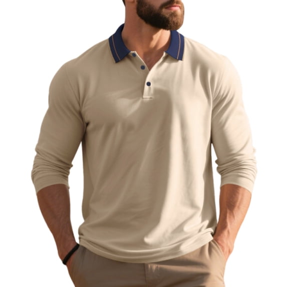 Long Sleeve Polo Shirt for Men Breathable Oversized Lightweight Polo Classic Fall Top for Weekend Gathering