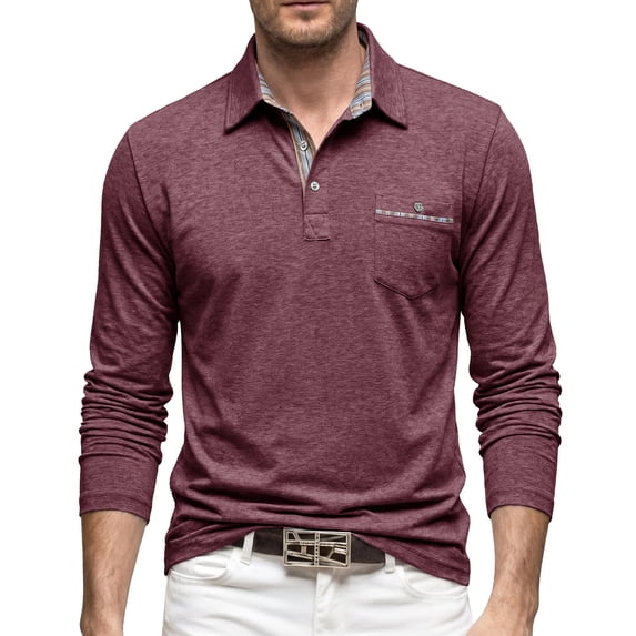 Long Sleeve Polo Shirt for Men Cotton Blend Heavyweight Polo Breathable Slim Fit Casual Shirts Weekend Gathering