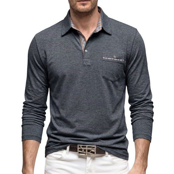 Long Sleeve Polo Shirt for Men Cotton Blend Heavyweight Polo Breathable Slim Fit Casual Shirts Weekend Gathering