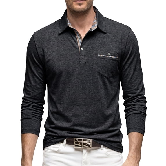Long Sleeve Polo Shirt for Men Cotton Blend Heavyweight Polo Breathable Slim Fit Casual Shirts Weekend Gathering