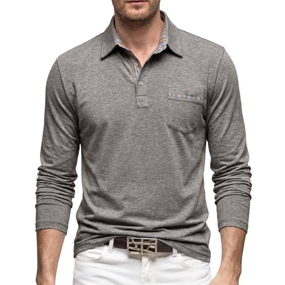 Long Sleeve Polo Shirt for Men Cotton Blend Heavyweight Polo Breathable Slim Fit Casual Shirts Weekend Gathering