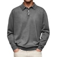 thumbnail image 1 of Long Sleeve Polo Shirt for Men Turn Down Collar Heavyweight Knit Polo Slim Fit Casual Shirts Soft Fabric, 1 of 6