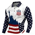thumbnail image 1 of Long Sleeve Polo Shirt with USA 250 Anniversary Print Statue of Liberty and Star Pattern Button Down Collar Top Royal Blue 2XL, 1 of 2