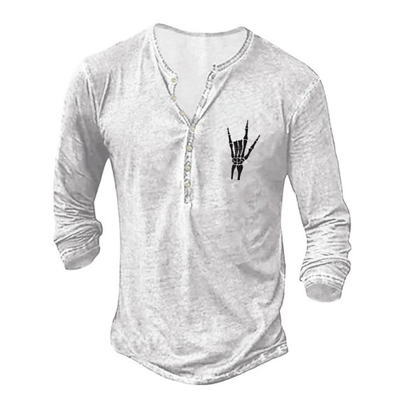 Long Sleeve Polo Shirts For Men Solid Color Casual Lightweight Soft Loose Quarter Button Henley Shirt Summer Comfort Classic Basic Tee White L