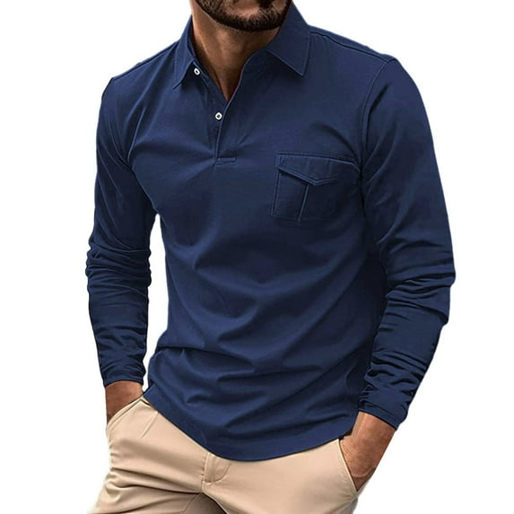 Long Sleeve Polo Shirts for Men Clearance Fit Work Shirts Casual Button Solid Color T Shirt Top Men's Outdoor Performance Tactical Polo Shirts Moisture-Wicking