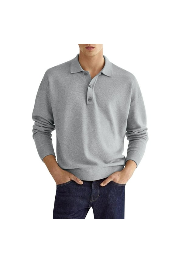 Long Sleeve Polo Shirts for Men 2025 Fit Work Shirts Casual Simple Solid Color Velvet Button Top Shirt Men's Outdoor Performance Tactical Polo Shirts Moisture-Wicking