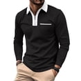 thumbnail image 1 of Long Sleeve Polo Shirts For Men Slim Fit Quarter Zip Polo Shirt With Contrast Collar Placket And Chest Pocket Casual Business T-Shirt For Daily L Black, 1 of 8