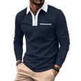 thumbnail image 1 of Long Sleeve Polo Shirts For Men Slim Fit Quarter Zip Polo Shirt With Contrast Collar Placket And Chest Pocket Casual Business T-Shirt For Daily S Navy, 1 of 8