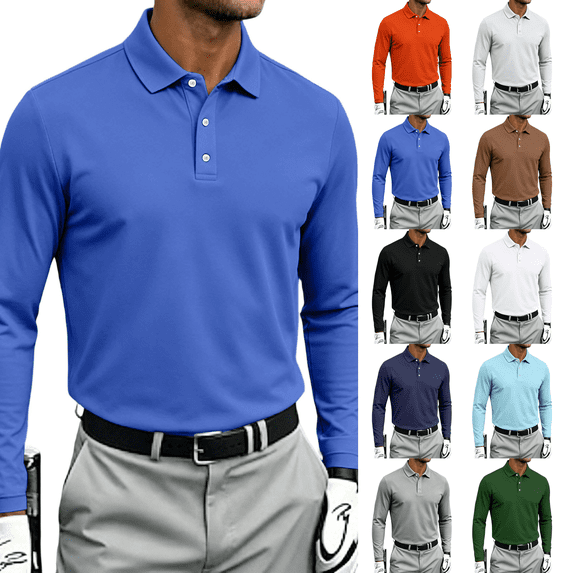 Long Sleeve Polo Shirts Mens Classic Soft Casual Collared Golf Shirt Royal Blue S
