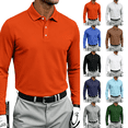 thumbnail image 1 of Long Sleeve Polo Shirts Mens Classic Soft Casual Collared Golf Shirt Saffron 3XL, 1 of 9