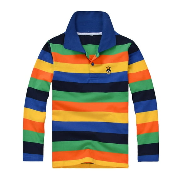 Long Sleeve Polo Shirts for Boys 10-12 Casual Striped Shirt Button Closure Soft Fabric Baby T Shirts Tops,11-12 Years,Navy
