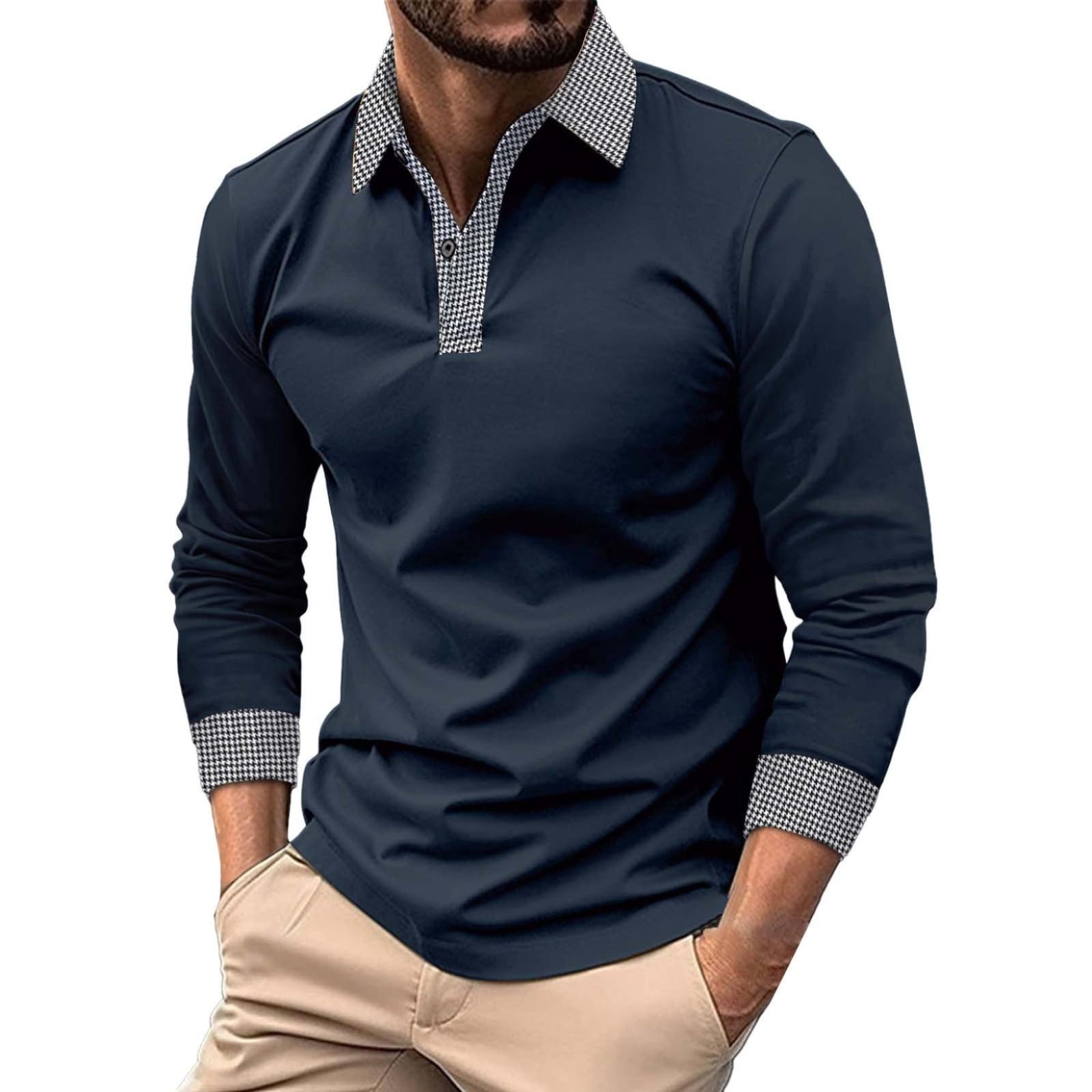 Long Sleeve Polo Shirts for Men Black Long Sleeved Shirt Button Color