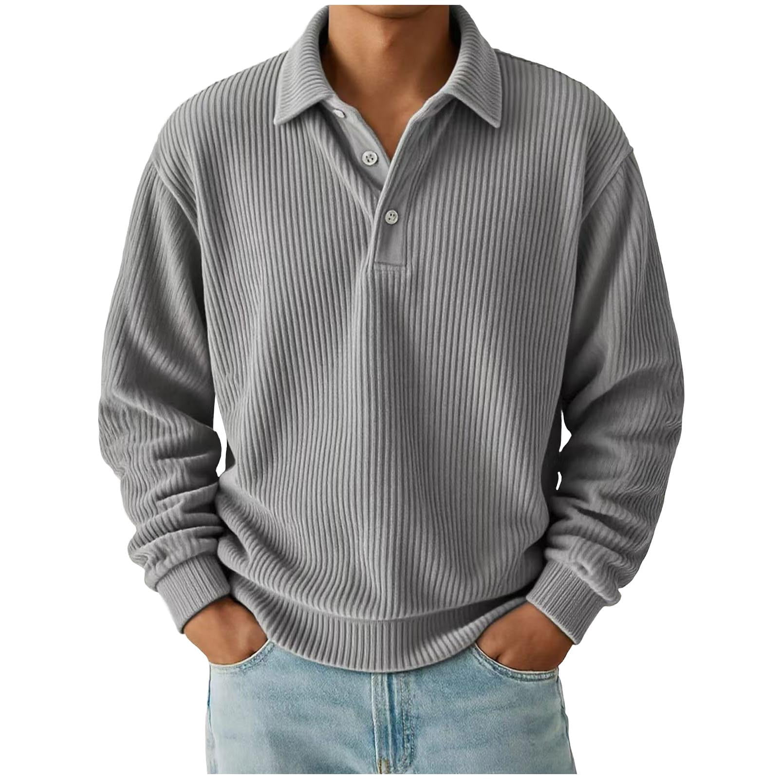 Long Sleeve Polo Shirts for Men Casual Corduroy Button Up Golf Pullover ...