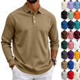 thumbnail image 1 of Long Sleeve Polo Shirts for Men Classic Button Golf Shirt Casual Collared Thermal Work Pullover Tops Khaki S, 1 of 8