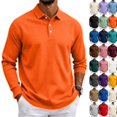 thumbnail image 1 of Long Sleeve Polo Shirts for Men Classic Button Golf Shirt Casual Collared Thermal Work Pullover Tops Saffron XXL, 1 of 8