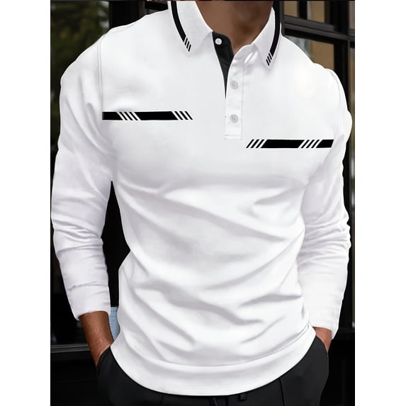Long Sleeve Polo Shirts for Men Collared Performance Golf Shirts Casual Workwear Office White M